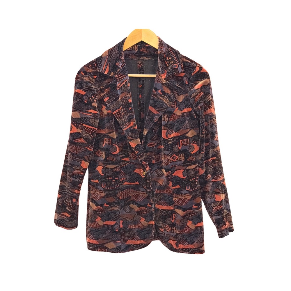 Vintage R&K Originals Velvet Blazer Novelty Landscape Print Boho Dark Academia